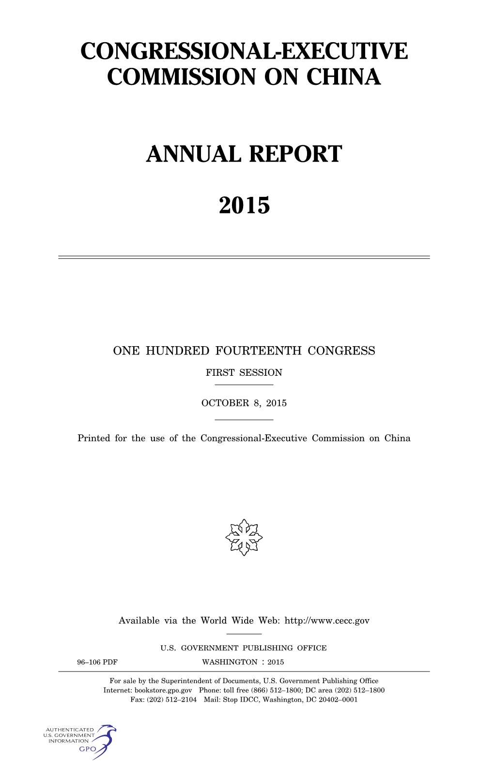 Congressional-Executive Commission on China Annual Report 2015