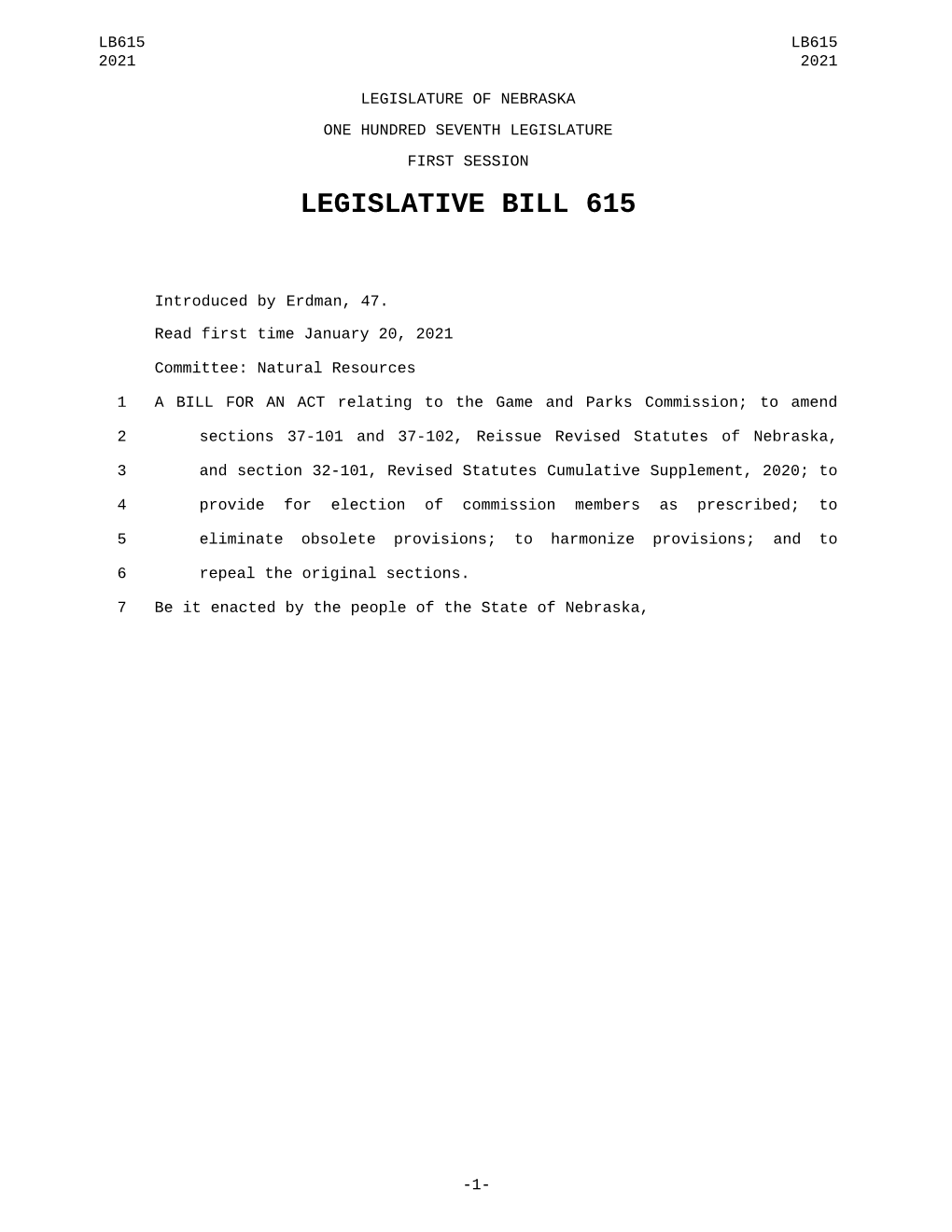 Legislative Bill 615