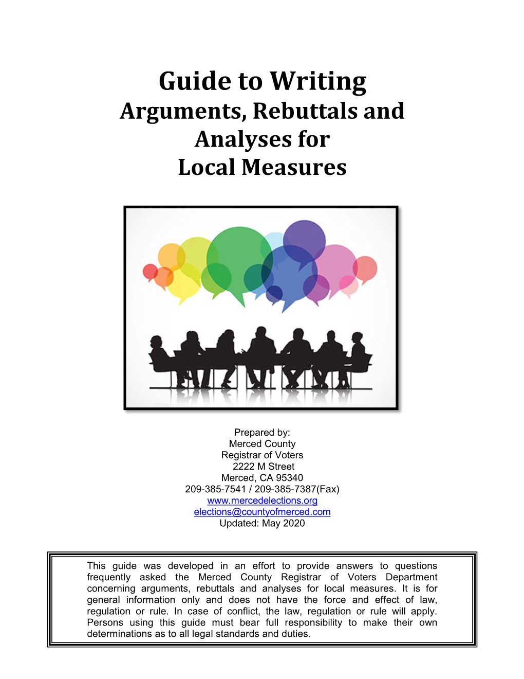 Guide to Writing Arguments, Rebuttals and Analyses for Local Measures