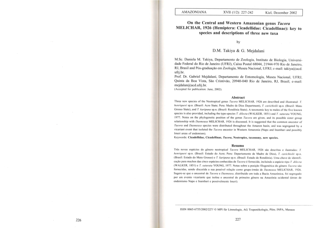 MELICHAR, 1926 (Hemiptera: Cicadellidae: Cicadeilinae): Key to Species and Descriptions of Three New Taxa