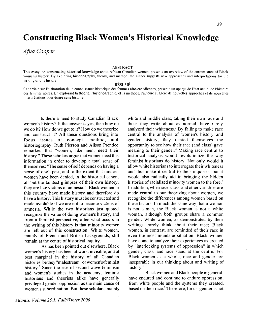 Constructing Black Women's Historical Knowledge