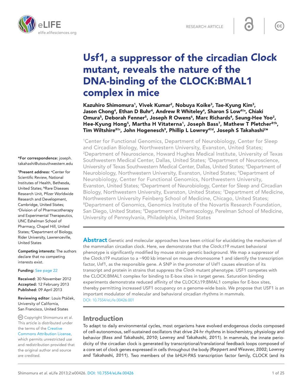 Usf1, a Suppressor of the Circadian Clock Mutant, Reveals the Nature Of