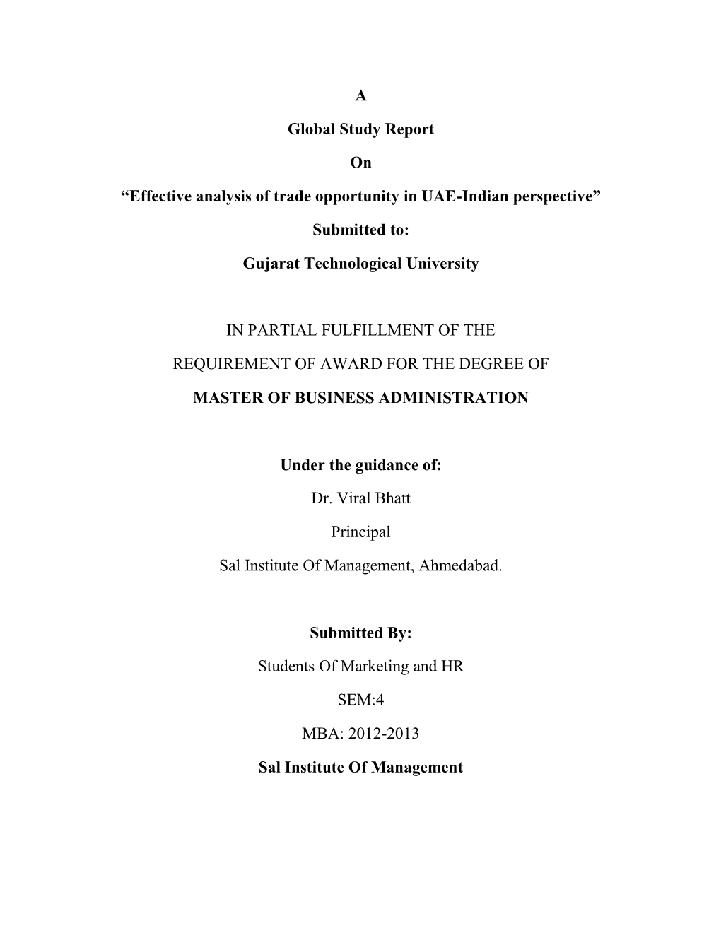 Effective Analysis of Trade Opportunity in UAE-Indian Perspective”