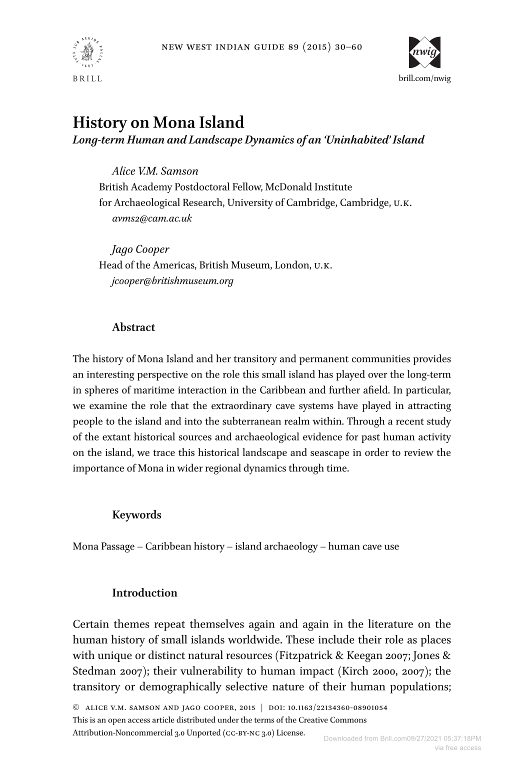 History on Mona Island Long-Term Human and Landscape Dynamics of an ‘Uninhabited’ Island