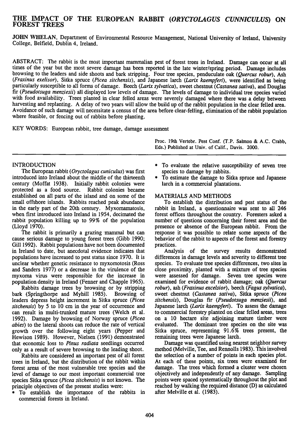 The Impact of the European Rabbit (Oryctolagus Cunniculus) on Forest Trees