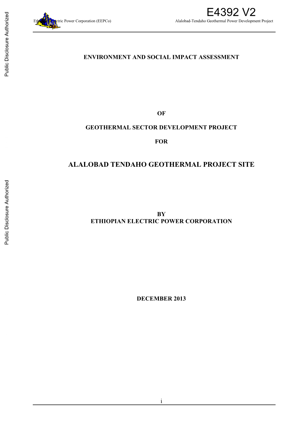 E4392 V2 Ethiopian Electric Power Corporation (Eepco) Alalobad-Tendaho Geothermal Power Development Project