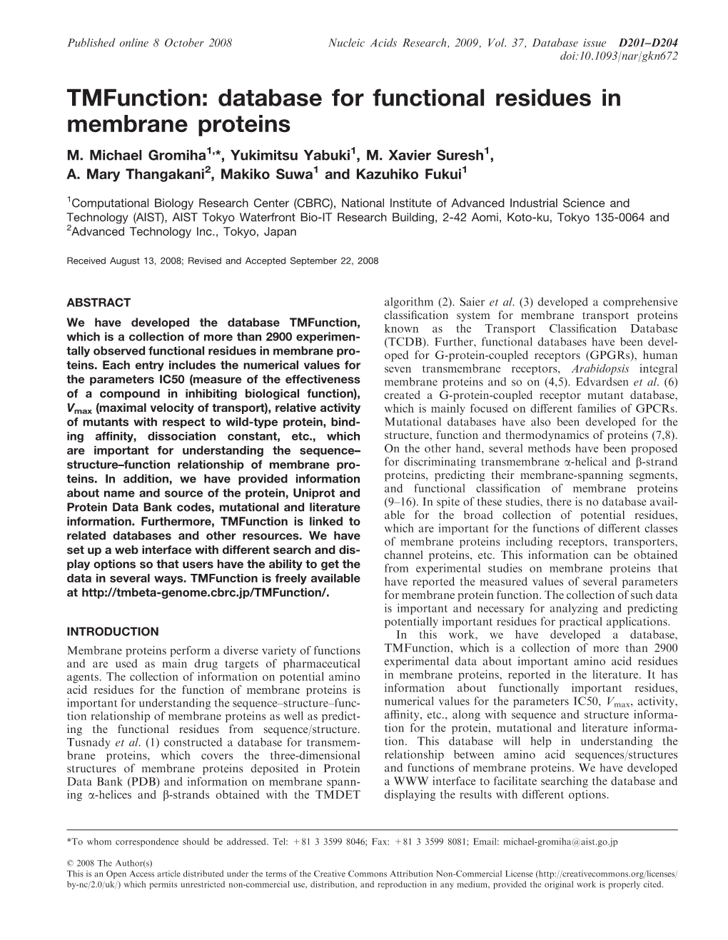 Tmfunction: Database for Functional Residues in Membrane Proteins M