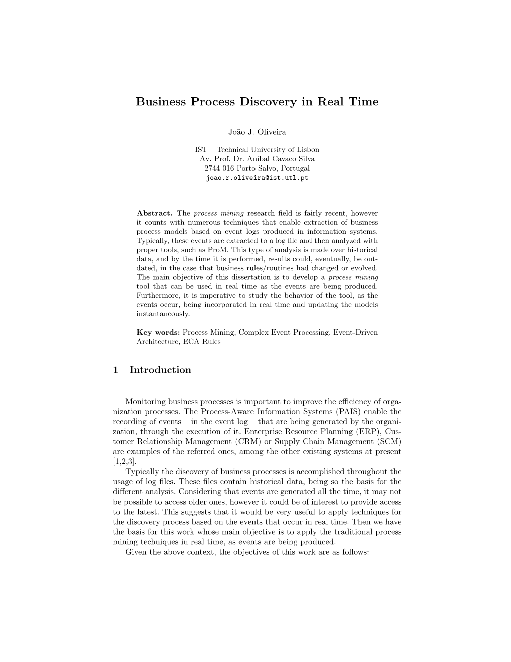 Business Process Discovery in Real Time