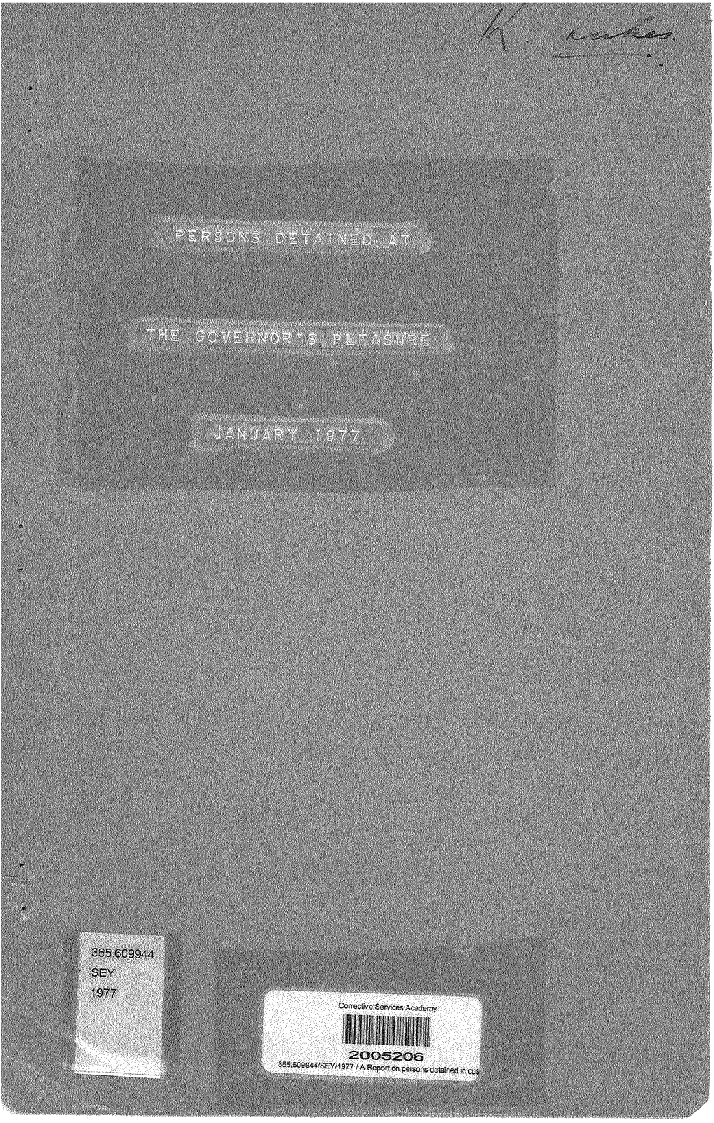 PERSONS DETAINED at the GOVS PLEASURE JAN1977.Pdf