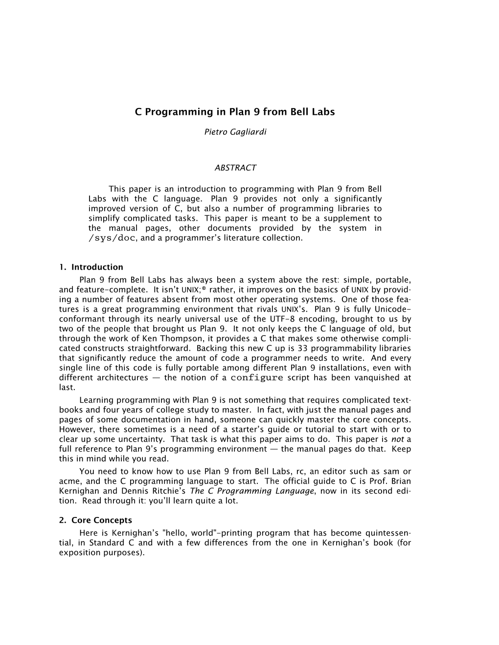 C Programming in Plan 9 from Bell Labs