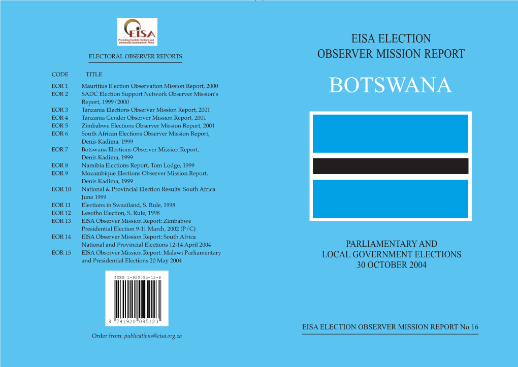 ELECTION OBSERVER MISSION REPORT No 16 Order From: Publications@Eisa.Org.Za EISA OBSERVER MISSION REPORT I
