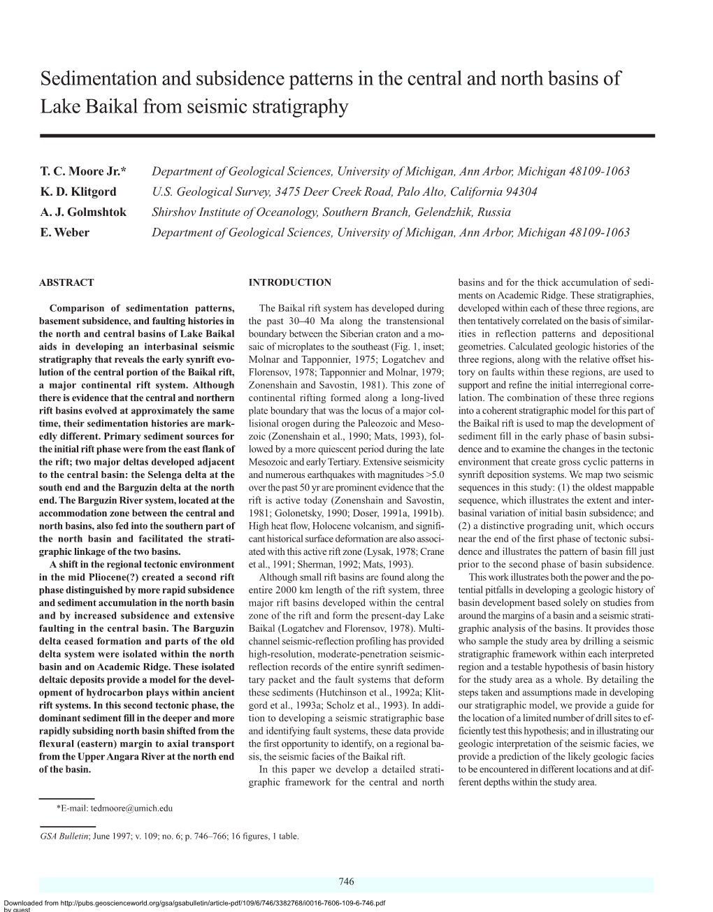 GSA Bulletin: Sedimentation and Subsidence Patterns in the Central