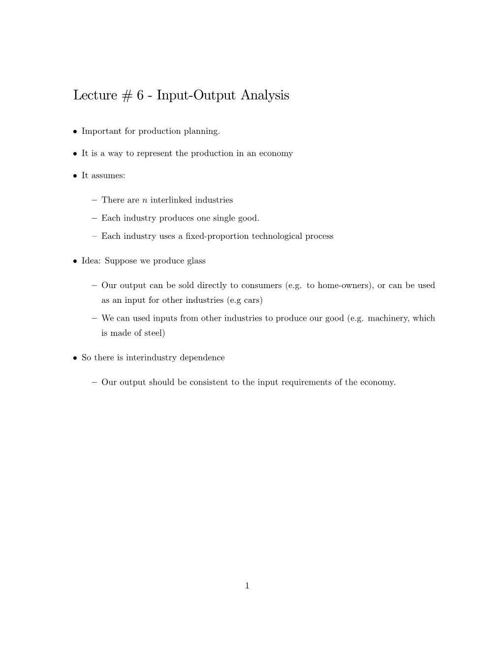 Lecture # 6 ( Input(Output Analysis