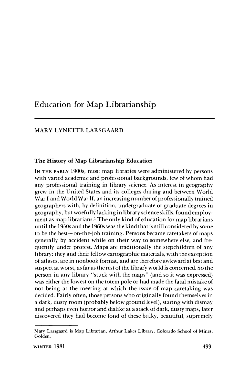 Education for Map Librarianship