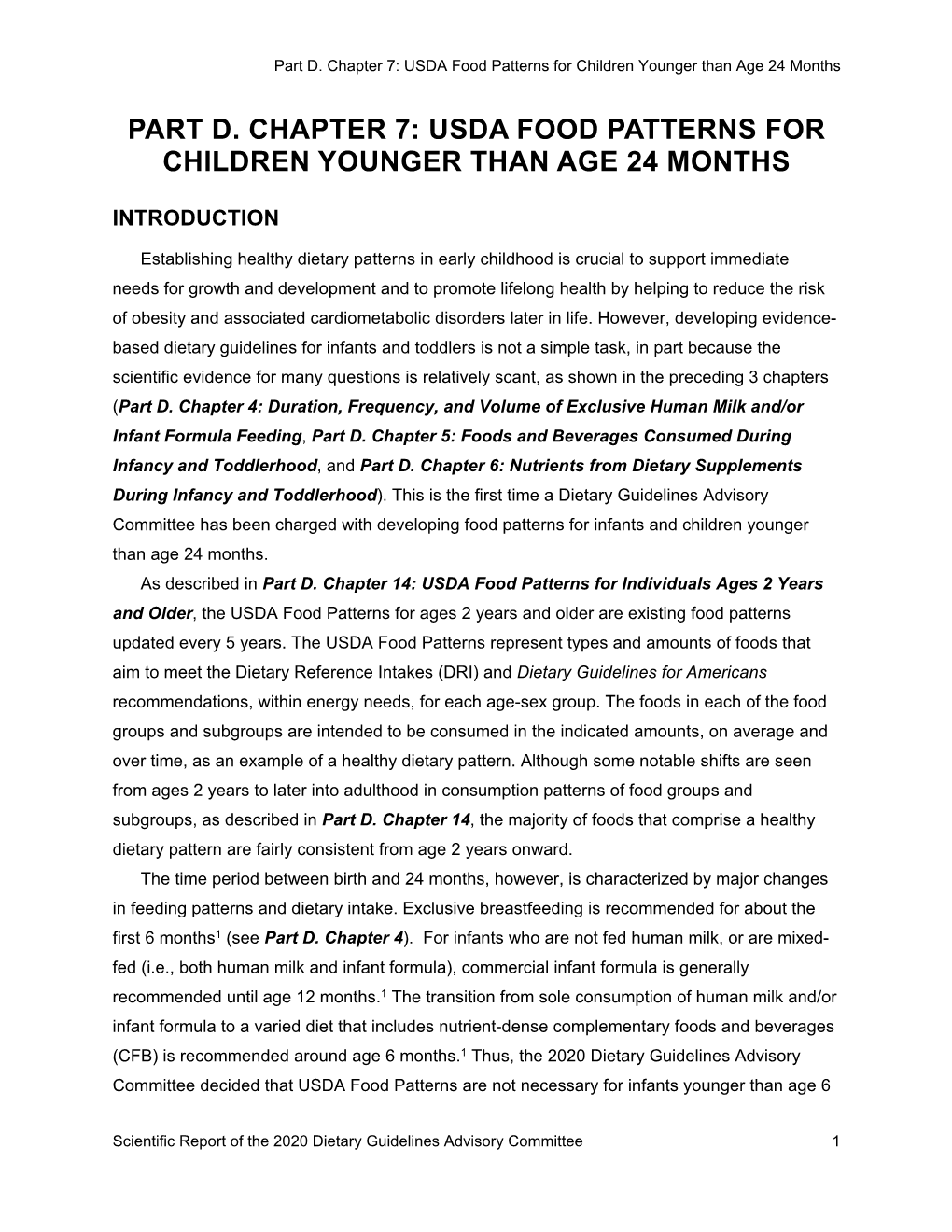 USDA Food Patterns for Children Younger Than Age 24 Months