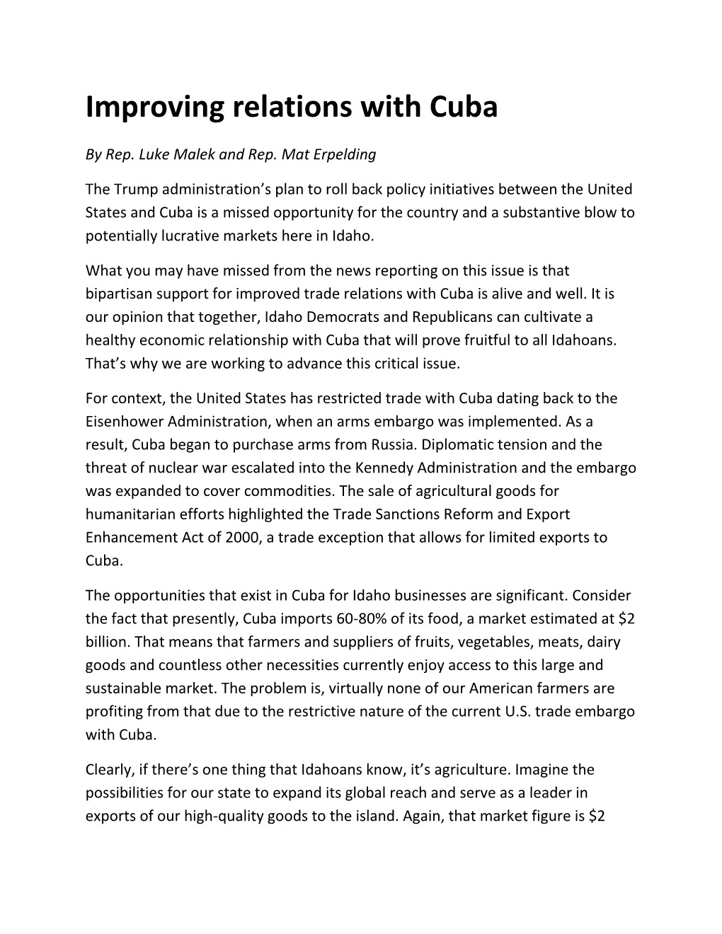 Improving Relations with Cuba