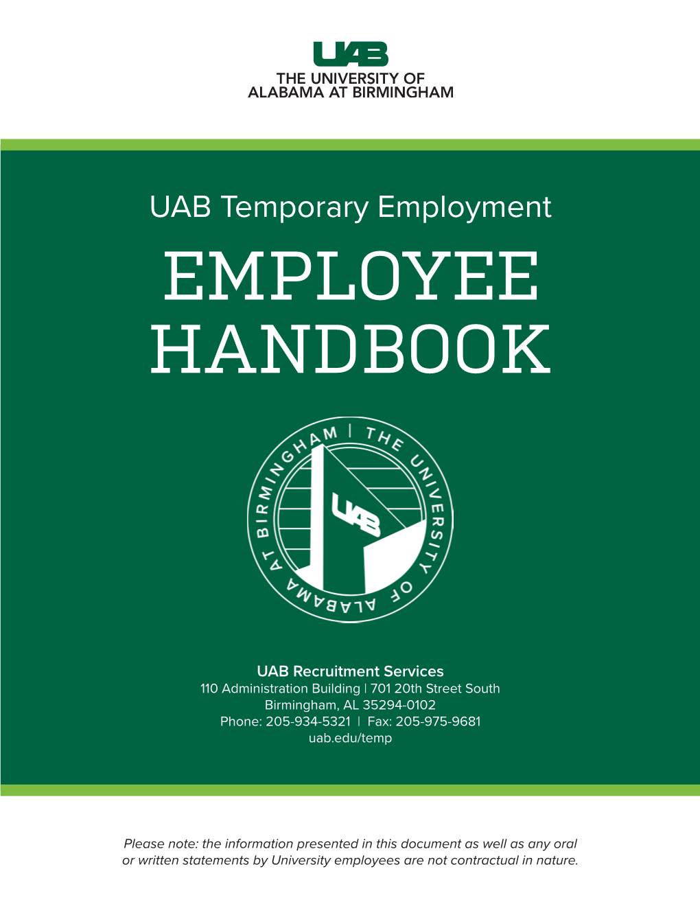 UAB Temporary Employee Handbook