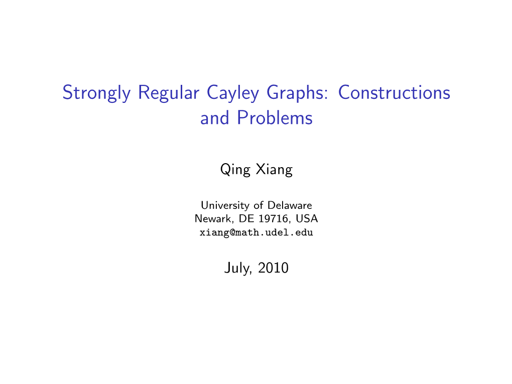 Strongly Regular Cayley Graphs: Constructions and Problems