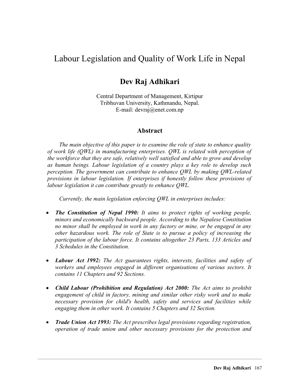 Quality of Work Life in Nepalese Organisations: Challenges for the 21St Century