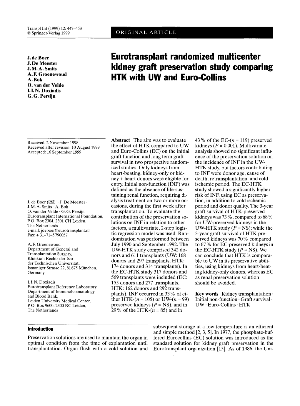 Eurotransplant Randomized Multicenter Kidney Graft