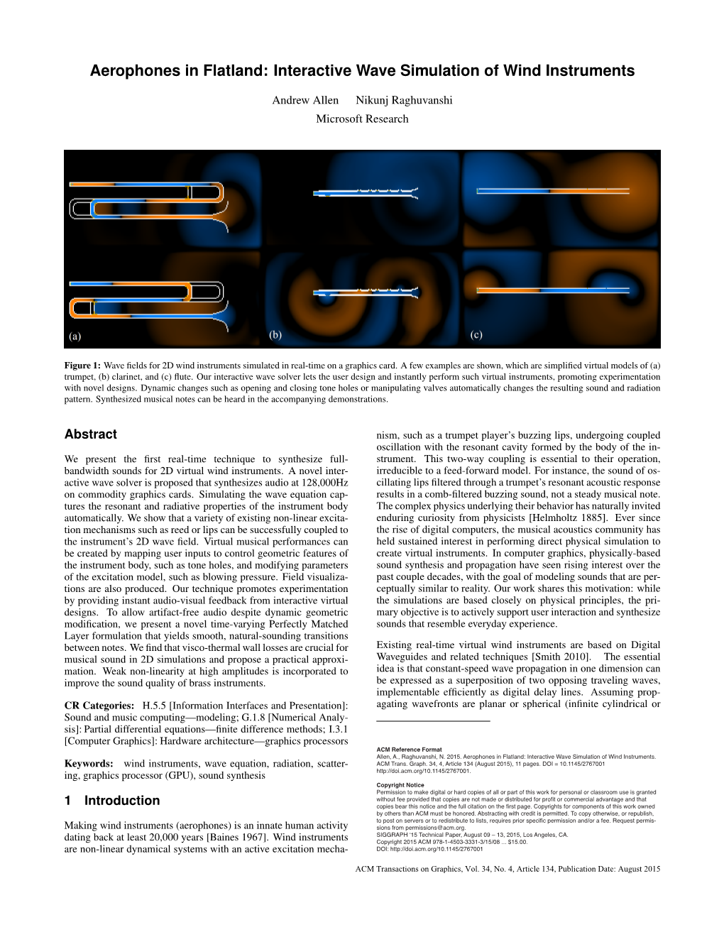 Aerophones in Flatland: Interactive Wave Simulation of Wind Instruments