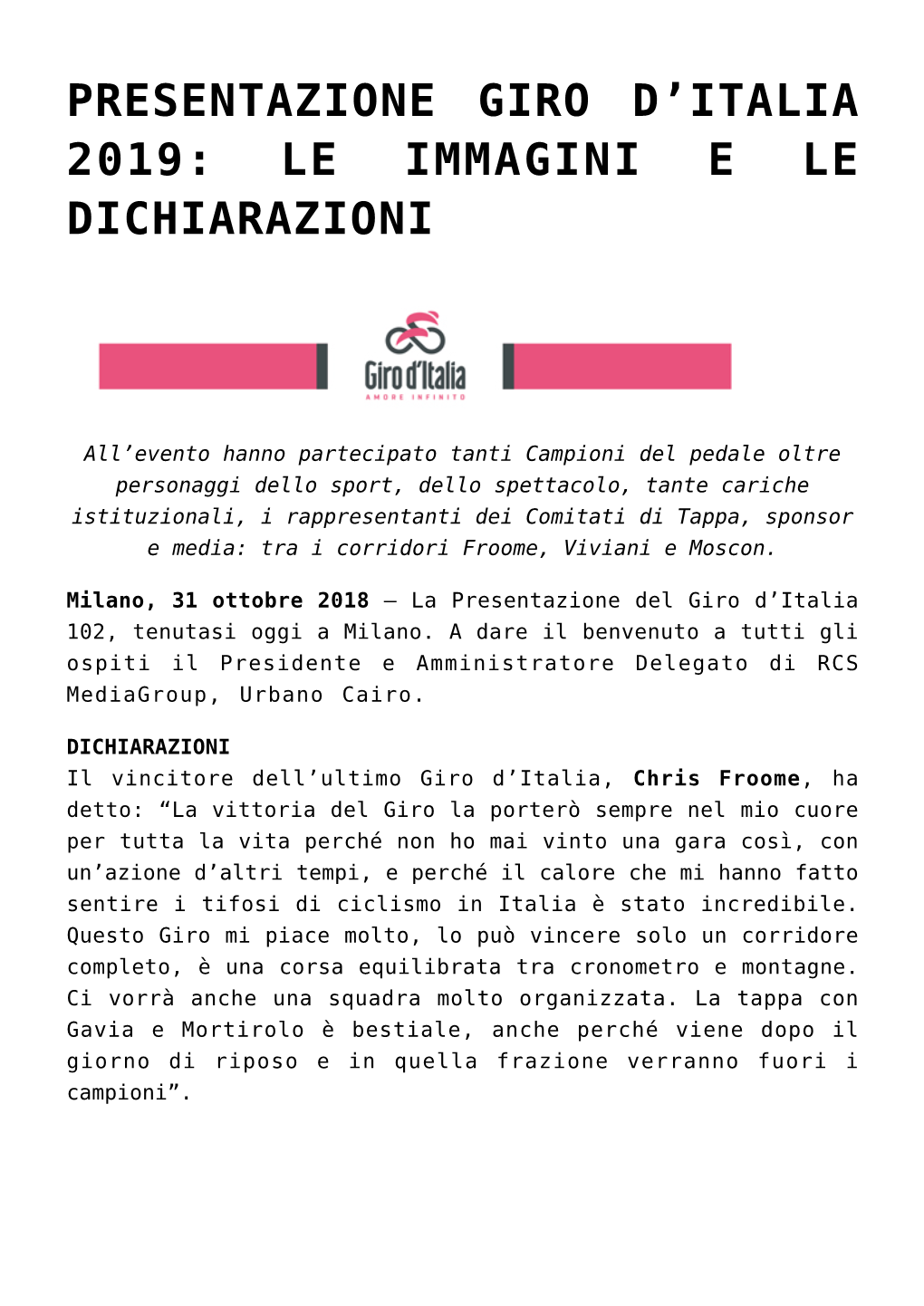 Presentazione Giro D'italia 2019