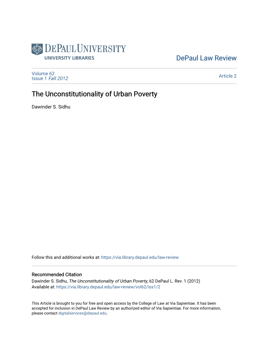 The Unconstitutionality of Urban Poverty