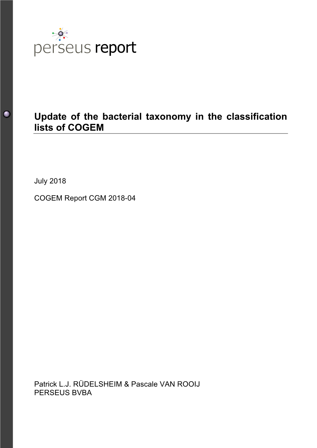 CGM-18-001 Perseus Report Update Bacterial Taxonomy Final Errata