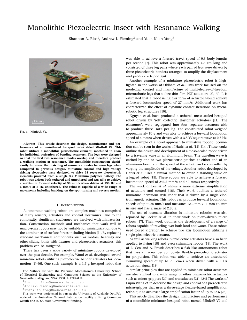 Monolithic Piezoelectric Insect with Resonance Walking