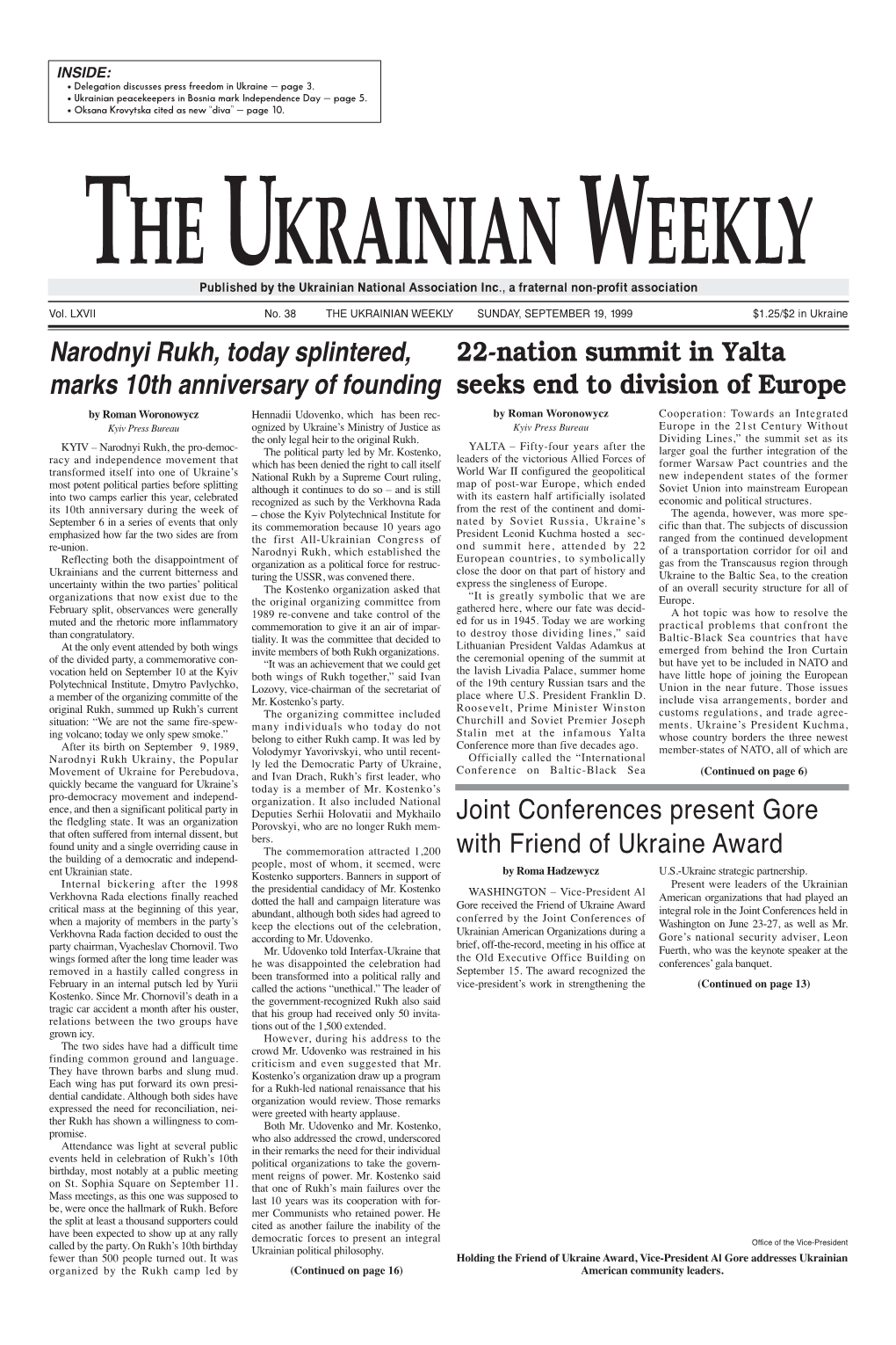 The Ukrainian Weekly 1999, No.38