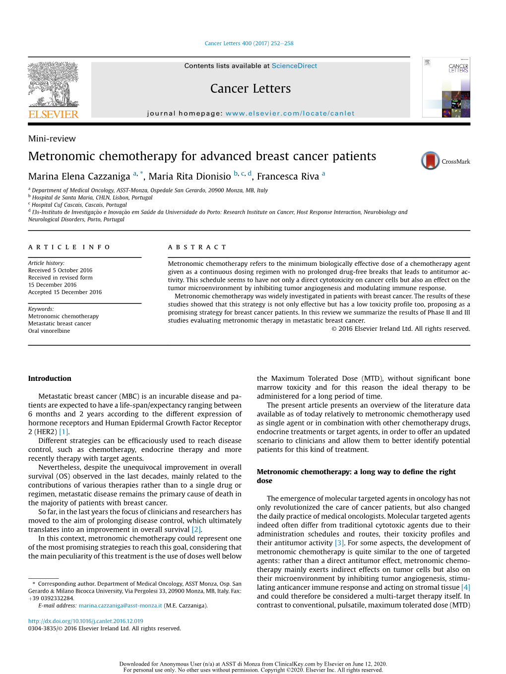 Metronomic Chemotherapy for Advanced Breast Cancer Patients