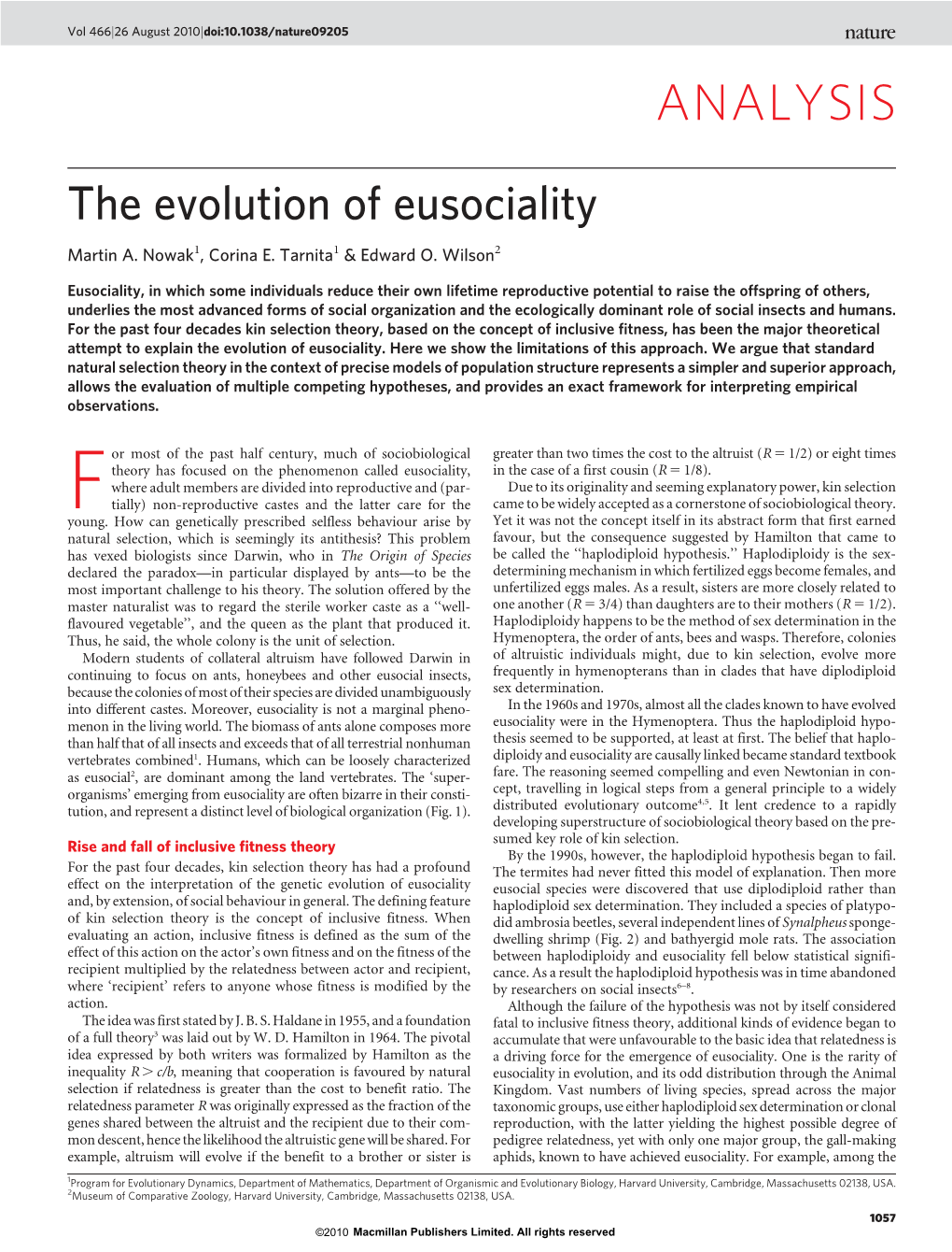 The Evolution of Eusociality