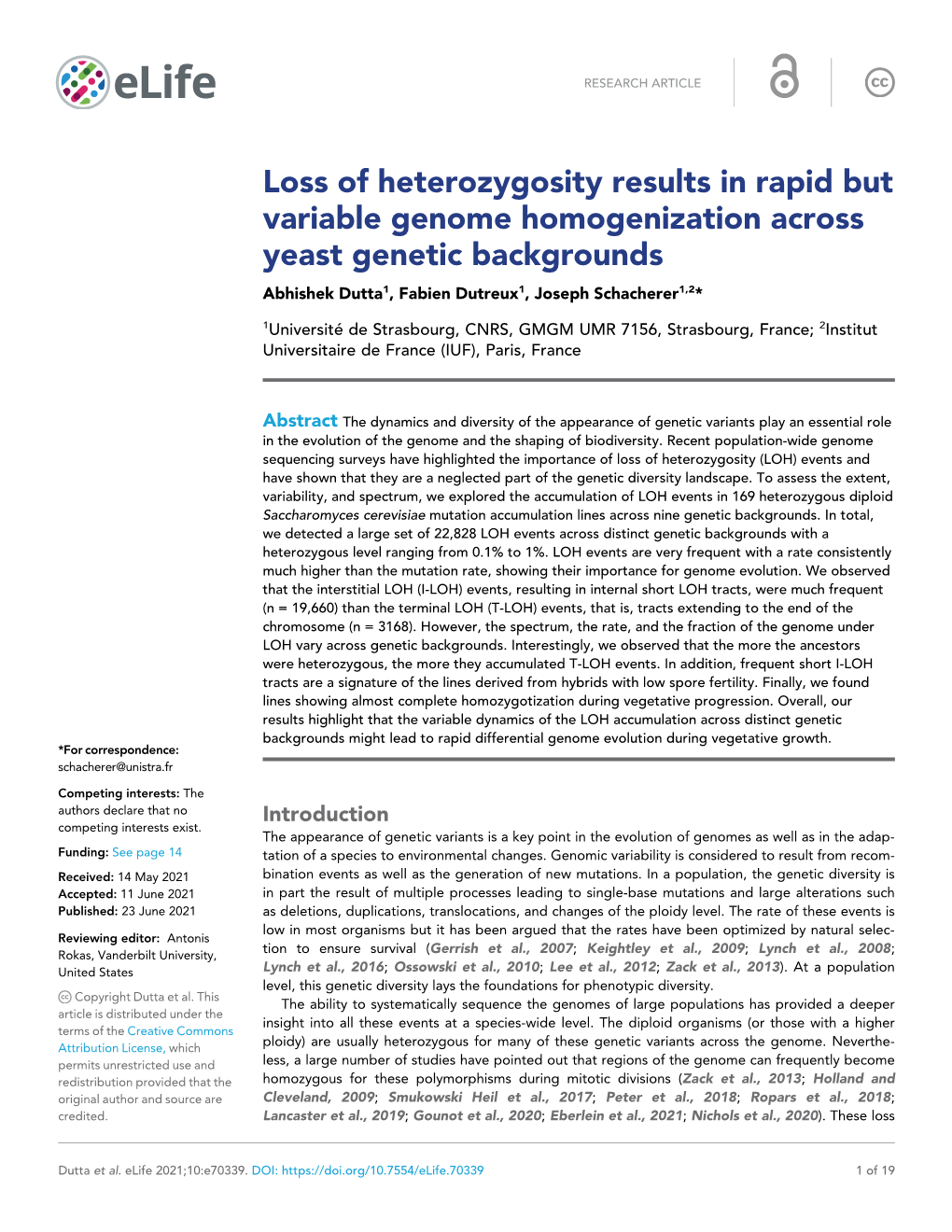 Loss of Heterozygosity Results in Rapid but Variable Genome Homogenization Across Yeast Genetic Backgrounds Abhishek Dutta1, Fabien Dutreux1, Joseph Schacherer1,2*
