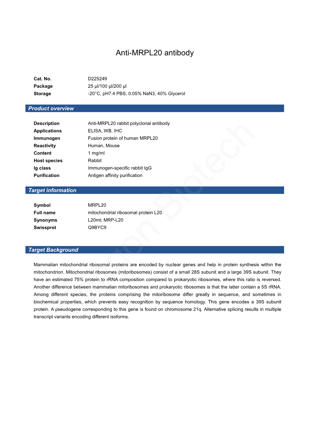 Anti-MRPL20 Antibody