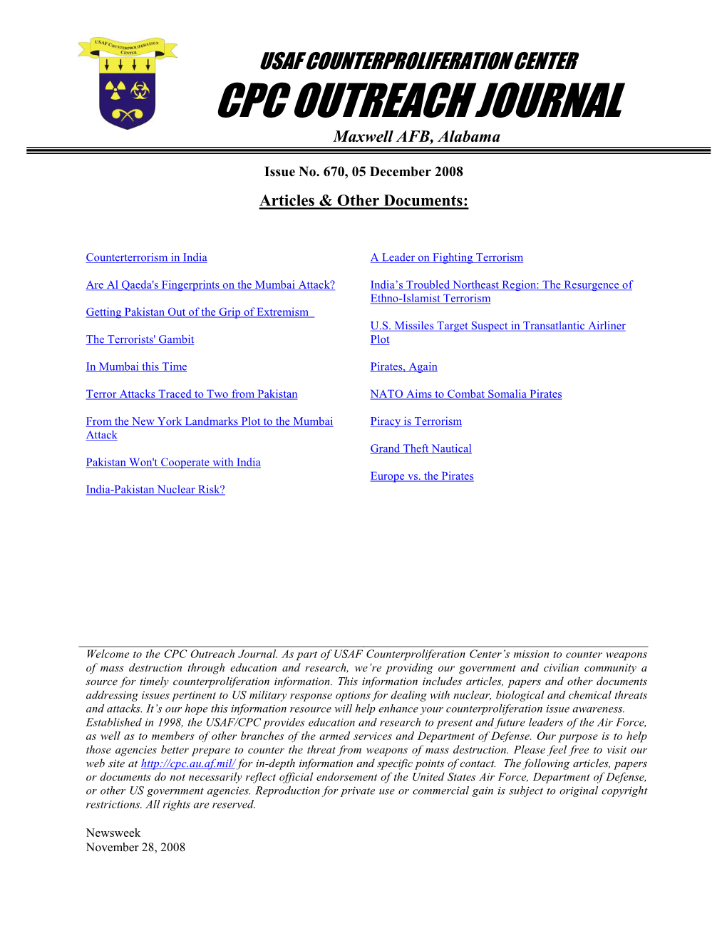 USAF Counterproliferation Center CPC Outreach Journal #670