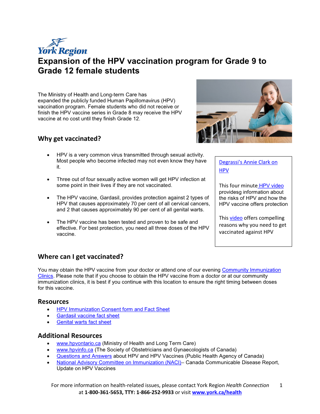 Expansion of the HPV Vaccination Program for Female Students