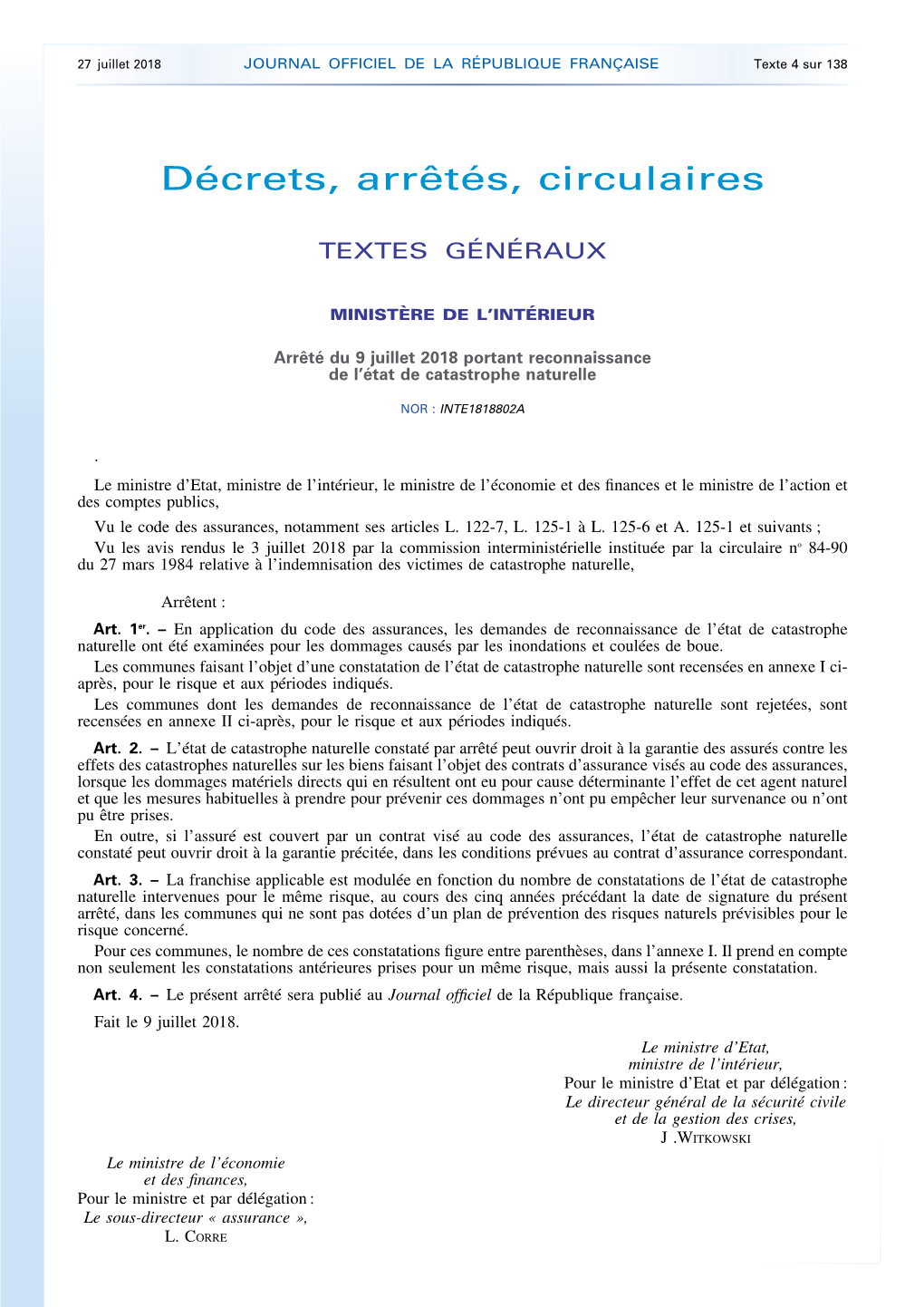 JOURNAL OFFICIEL DE LA RÉPUBLIQUE FRANÇAISE Texte 4 Sur 138