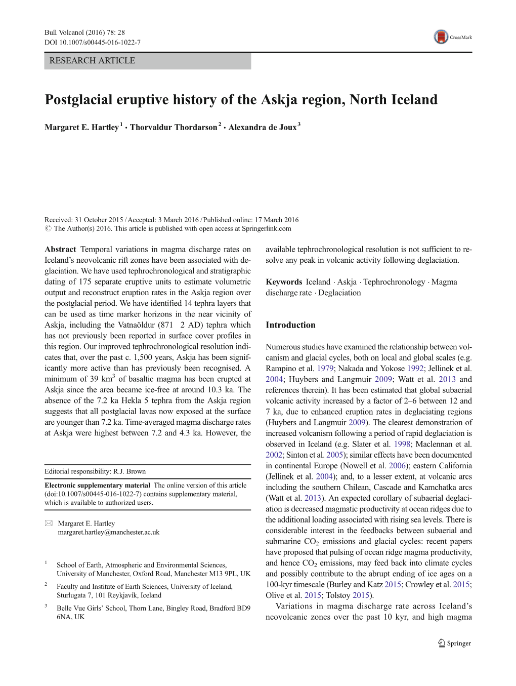 Postglacial Eruptive History of the Askja Region, North Iceland