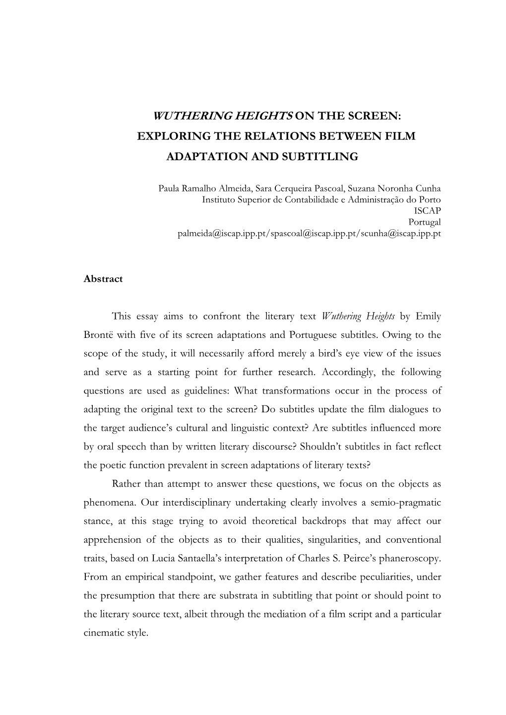 Wuthering Heights on the Screen: Exploring the Relations Between Film Adaptation and Subtitling