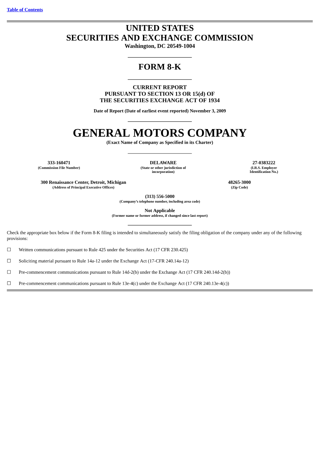 GENERAL MOTORS COMPANY (Exact Name of Company As Specified in Its Charter)