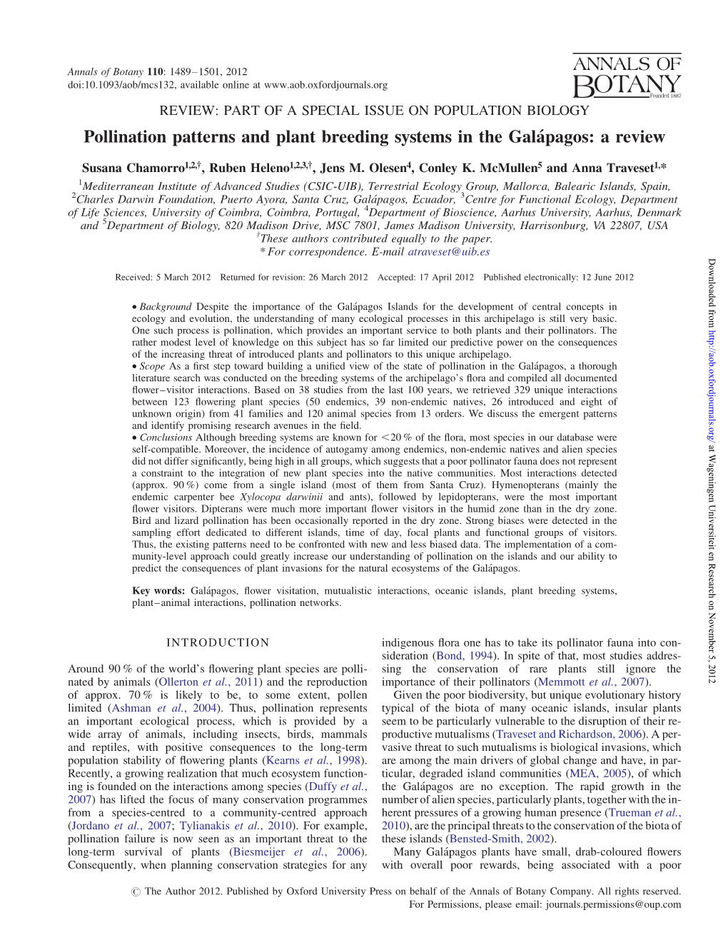Pollination Patterns and Plant Breeding Systems in the Galápagos