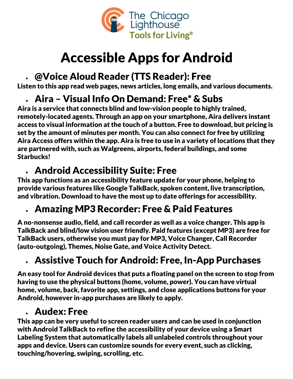 Accessible Apps for Android