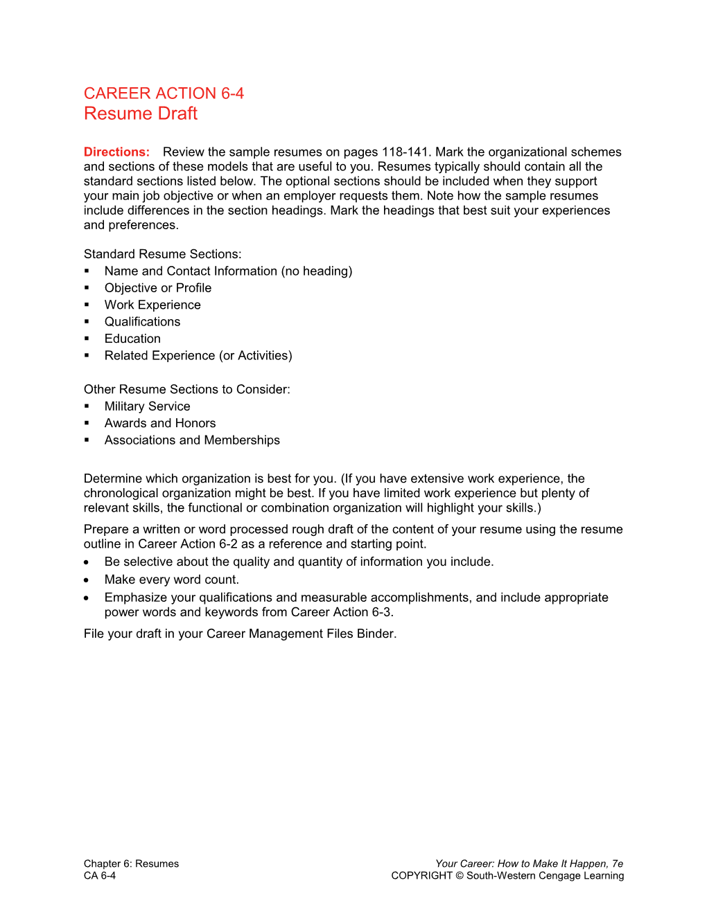 CAREER ACTION 6-4 Resume Draft