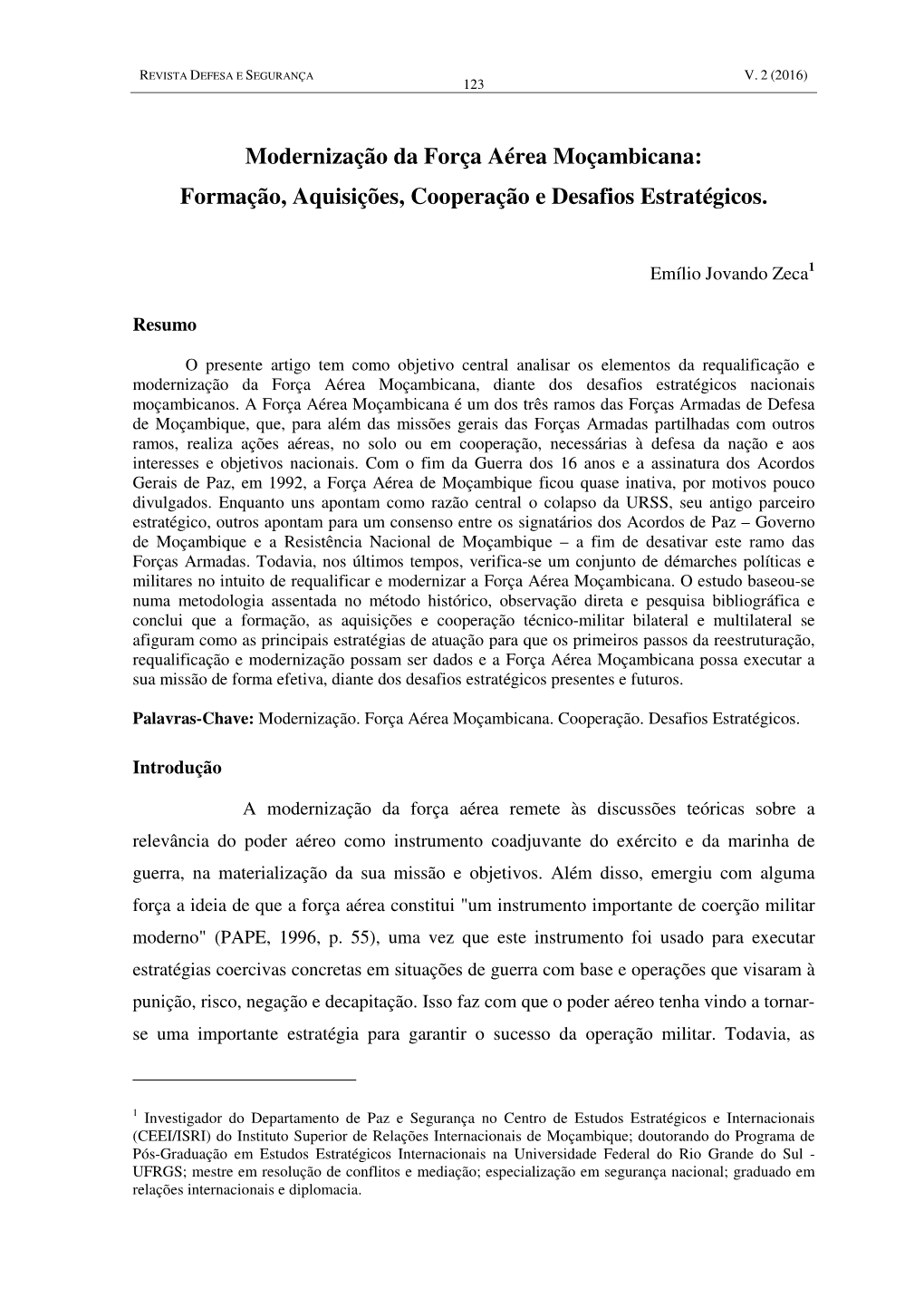 Modernização Da Força Aérea Moçambicana: Formação, Aquisições, Cooperação E Desafios Estratégicos