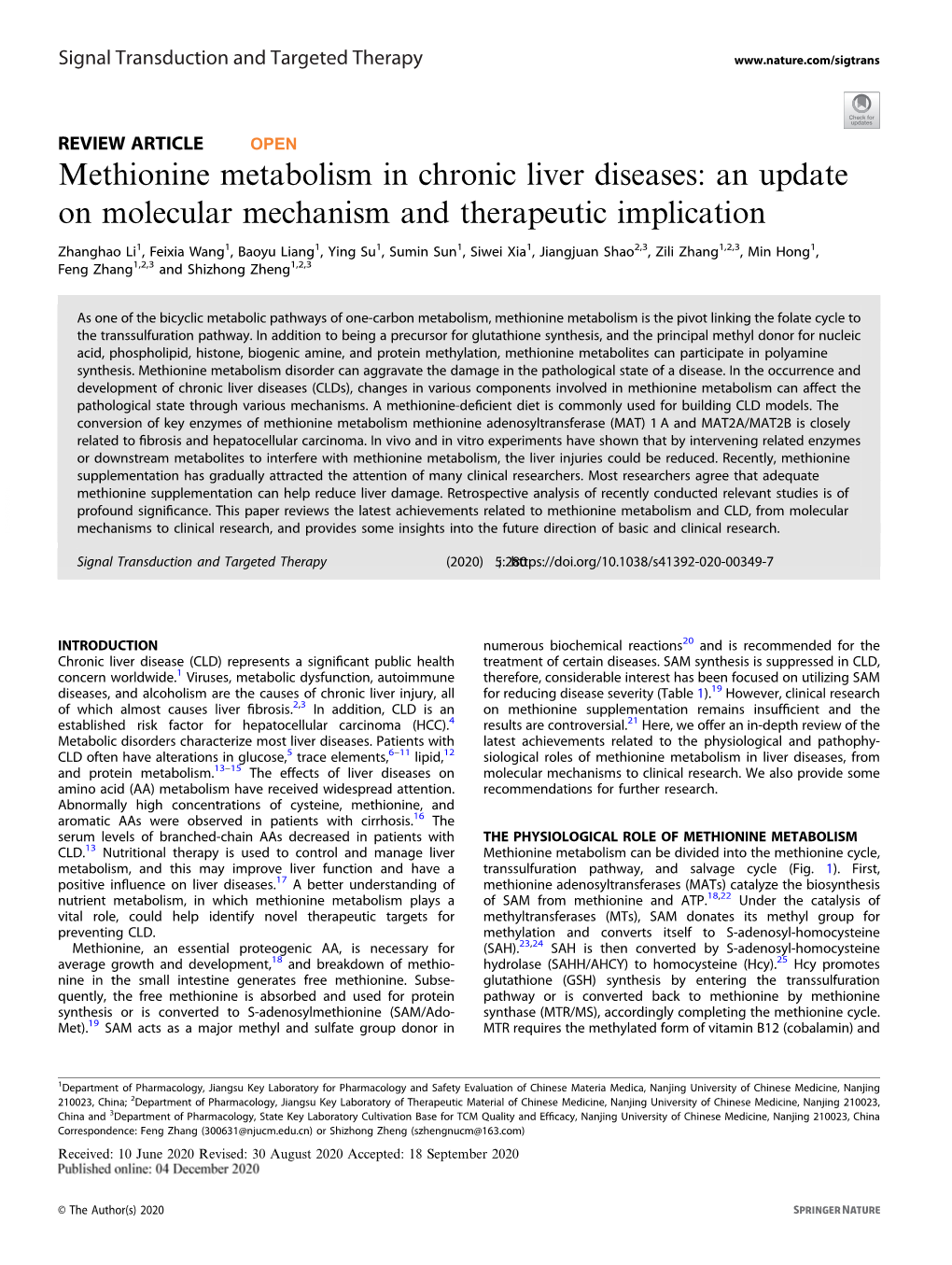 Methionine Metabolism in Chronic Liver Diseases: an Update on Molecular Mechanism and Therapeutic Implication