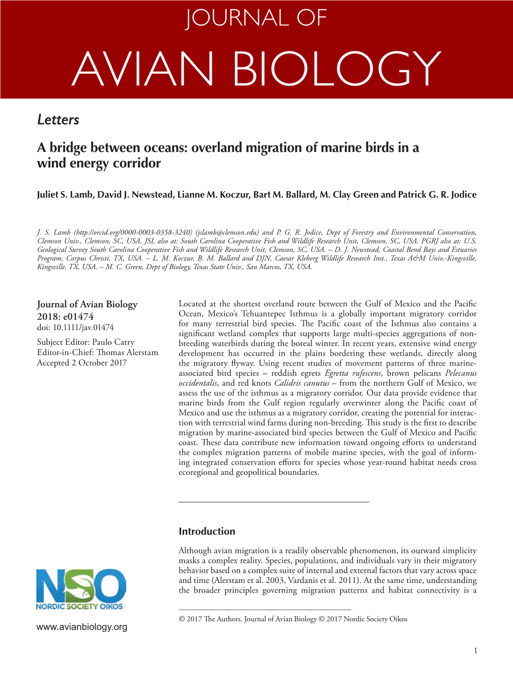 Overland Migration of Marine Birds in a Wind Energy Corridor