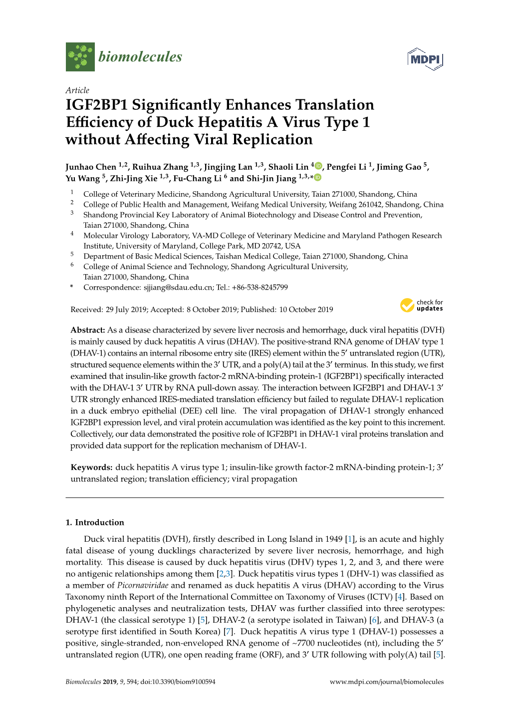 IGF2BP1 Significantly Enhances Translation Efficiency of Duck