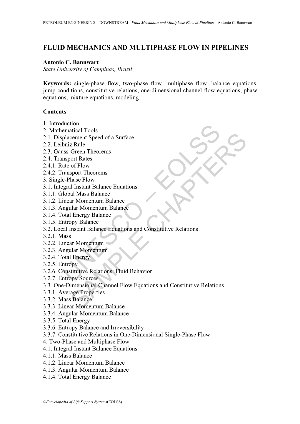 Fluid Mechanics and Multiphase Flow in Pipelines - Antonio C