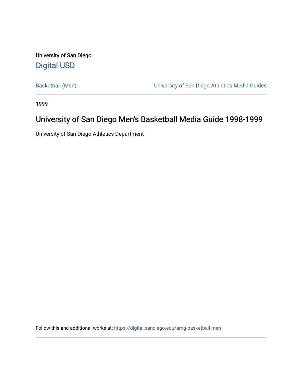 University of San Diego Men's Basketball Media Guide 1998-1999