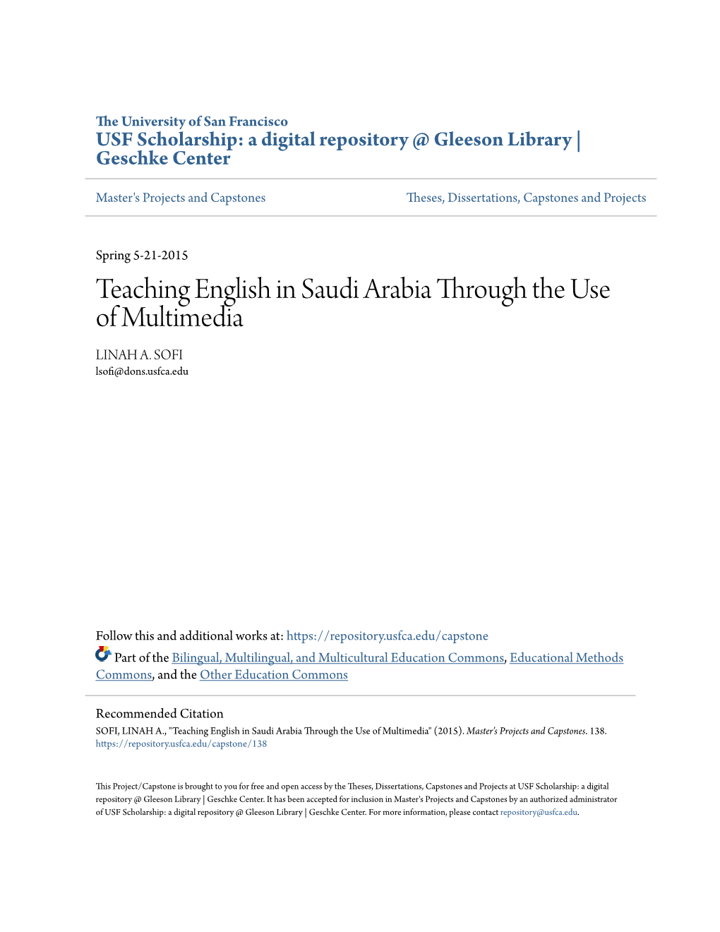 Teaching English in Saudi Arabia Through the Use of Multimedia LINAH A